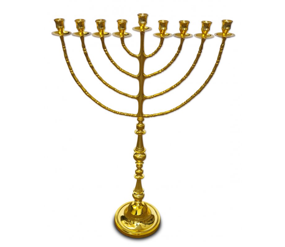 Extra Large Antique Gold Chanukah Menorah, Traditional Design - 36 Inches