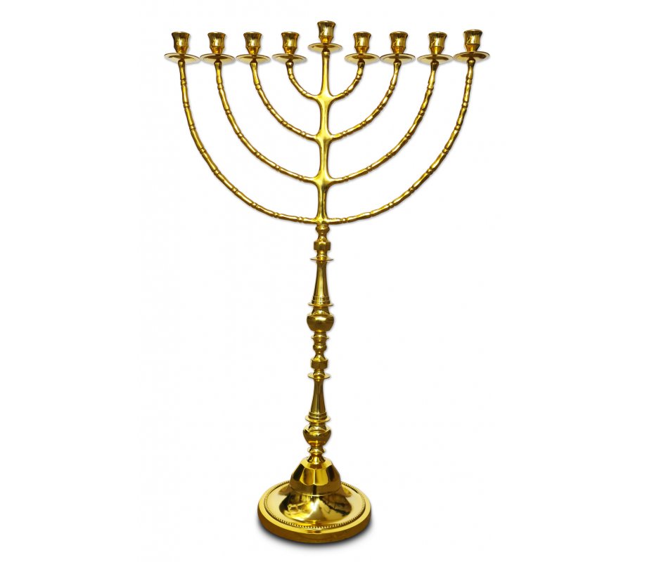 Extra Large Antique Gold Chanukah Menorah, Traditional Design - 36 Inches