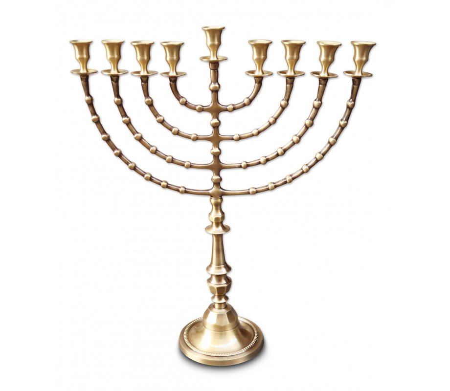 Extra Large Antique Gold Color Traditional Chanukah Menorah - 22 Inches