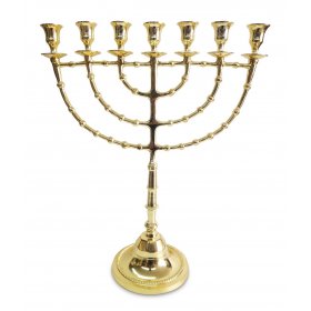 Big Gold Jerusalem Candle Holder Judaica 7 Branch Shalom Israel Menorah  Hannukah