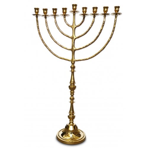 Extra Large Gleaming Gold Chanukah Menorah, Traditional Design - 36 Inches