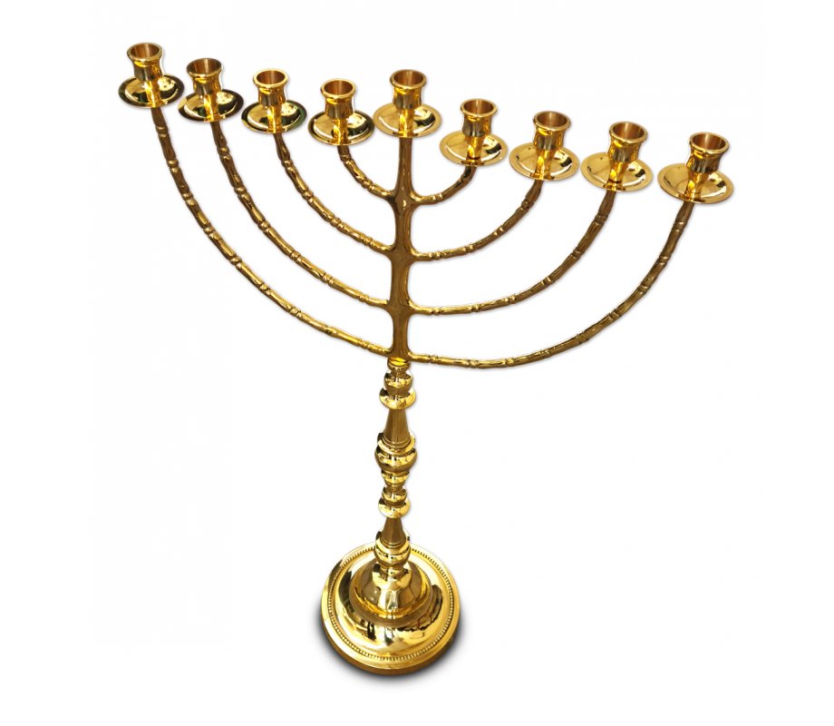 Extra Large Gleaming Gold Chanukah Menorah, Traditional Design - 36 Inches