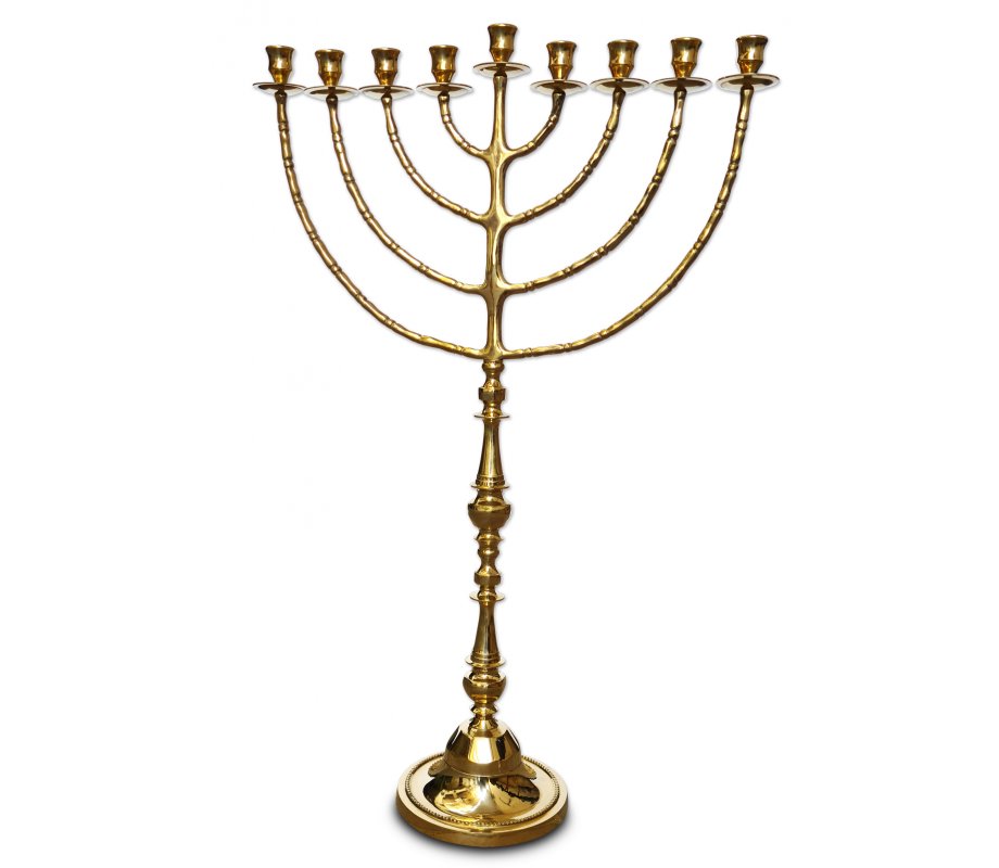 Extra Large Gleaming Gold Chanukah Menorah, Traditional Design - 36 Inches