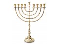 Extra Large Gold Brass Chanukah Menorah, Beaded Design - 22 Inches