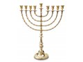 Extra Large Gold Brass Chanukah Menorah, Beaded Design - 22 Inches