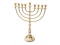 Extra Large Gold Brass Chanukah Menorah, Beaded Design - 22 Inches