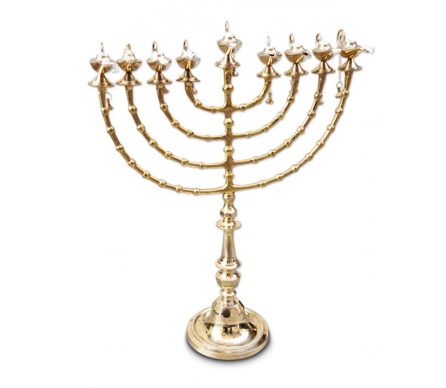 Extra Large Gold Color Chanukah Menorah with Decorative Aladdin Lamp - 22 Inches