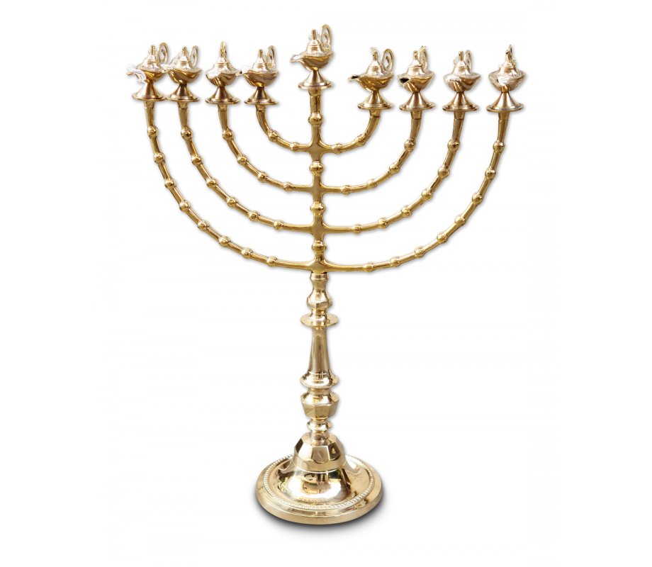 Extra Large Gold Color Chanukah Menorah with Decorative Aladdin Lamp - 22 Inches