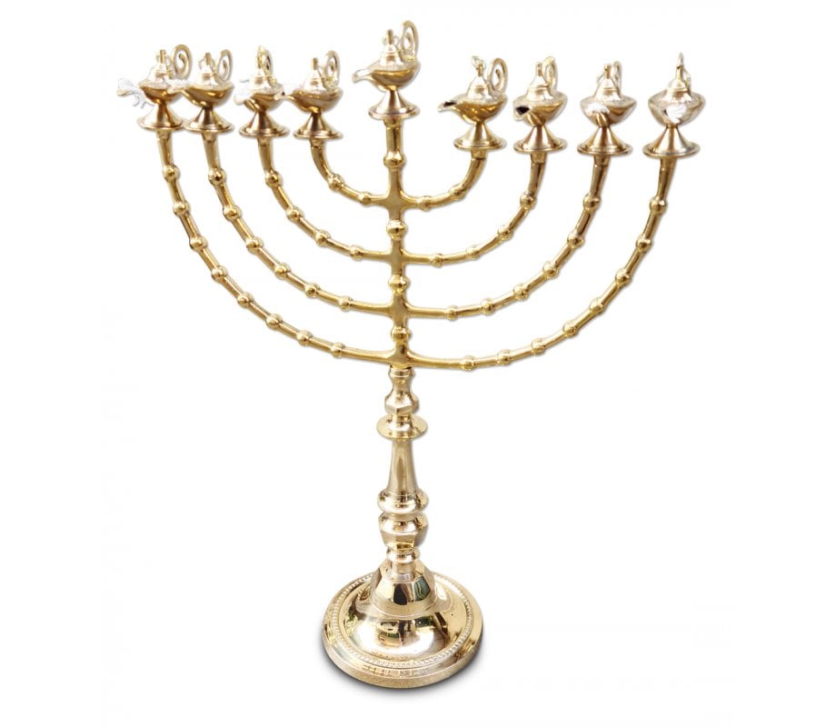 Extra Large Gold Color Chanukah Menorah with Decorative Aladdin Lamp - 22 Inches