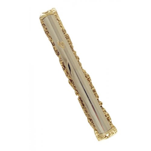 Extra Large Gold color Mezuzah Case with Jerusalem design