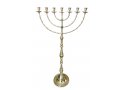 Extra Large Seven Branch Menorah on Stem, Gold Brass - 32