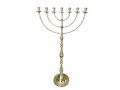 Extra Large Seven Branch Menorah on Stem, Gold Brass - 32