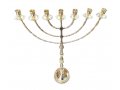 Extra Large Seven Branch Menorah on Stem, Gold Brass - 32