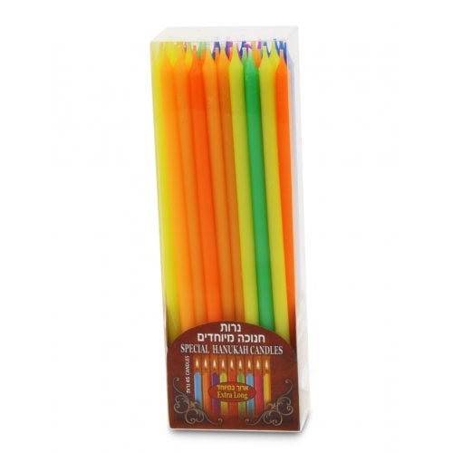 Extra Long Slender Hanukkah Candles in Assorted Colors