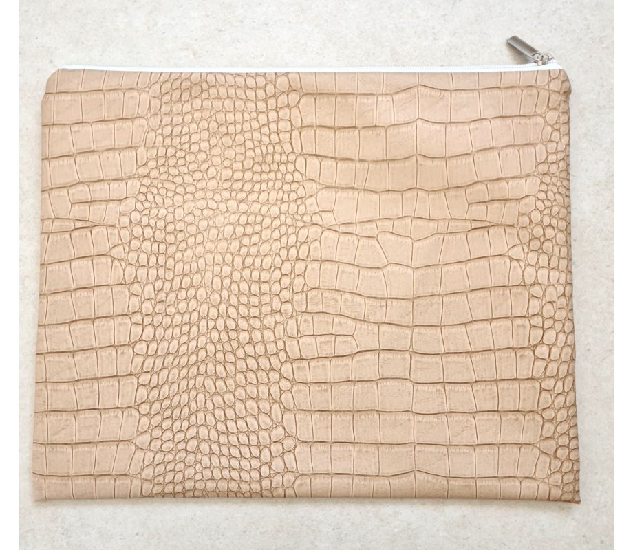 Faux Leather Tallit & Tefillin Bag Set, Two Tone Light Brown - Crocodile Design