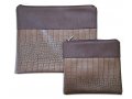 Faux Leather Tallit and Tefillin Bag Set, Chocolate Brown - Crocodile Design
