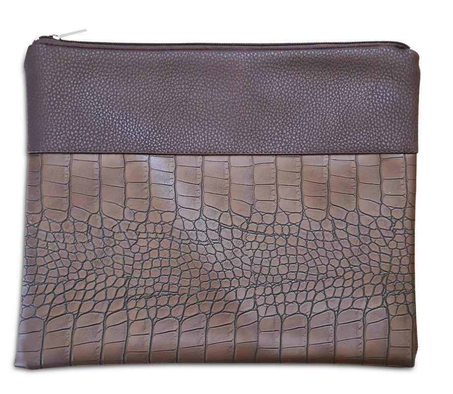 Faux Leather Tallit and Tefillin Bag Set, Chocolate Brown - Crocodile Design