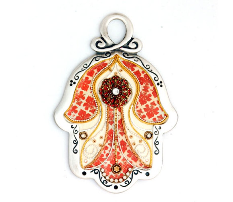 Fiery Orange Wall Hamsa by Ester Shahaf