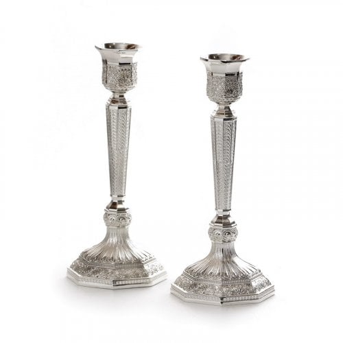 Filigree Decorative Silver Plated Shabbat Candlesticks - Choice of Sizes