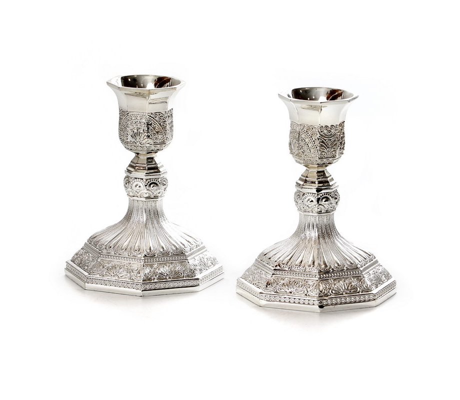Filigree Decorative Silver Plated Shabbat Candlesticks - Choice of Sizes