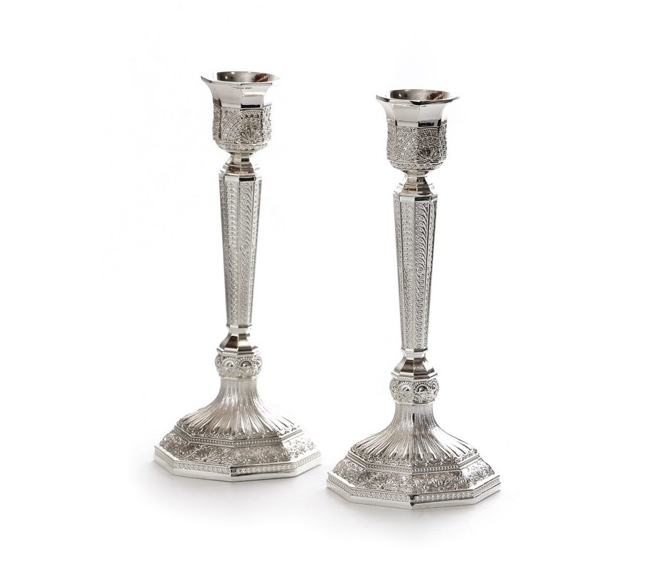 Filigree Decorative Silver Plated Shabbat Candlesticks - Choice of Sizes