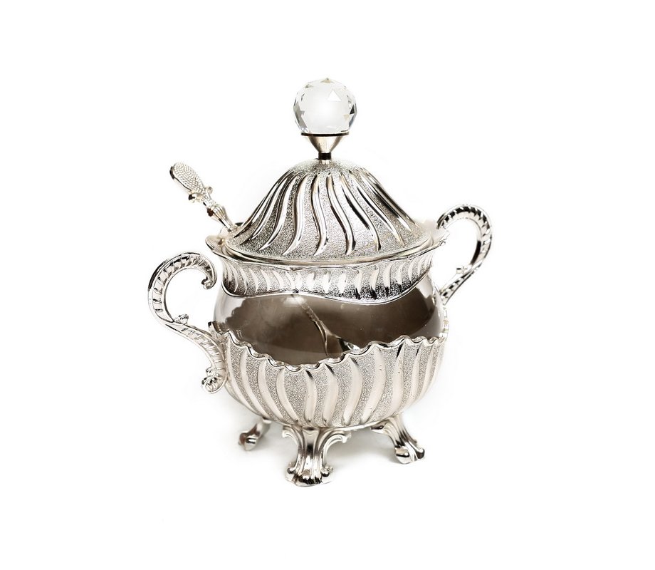 Flame Design Rosh Hashanah Honey Dish with Lid and Spoon