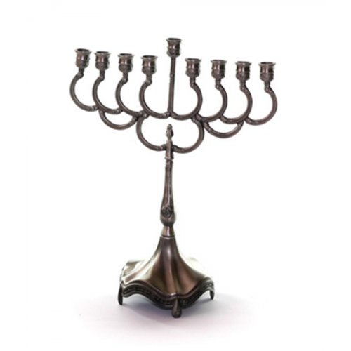 Floral Design Pewter Plated Menorah Hanukia