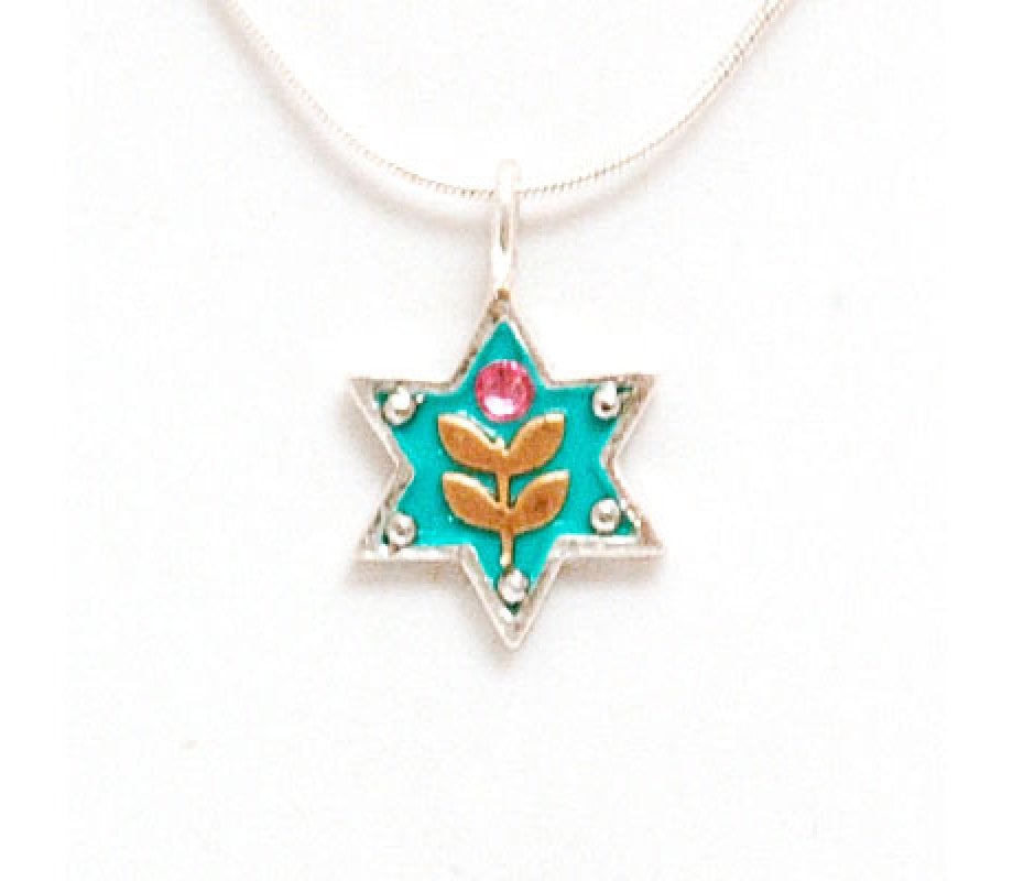 Flower Design Silver Star of David Necklace by Ester Shahaf