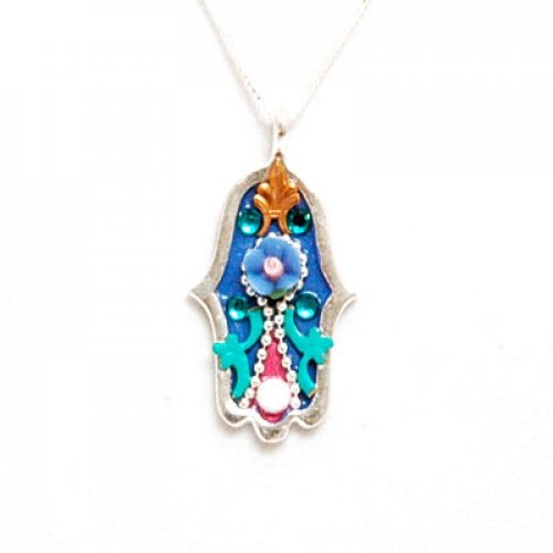 Flower Power Silver Hamsa Necklace by Ester Shahaf