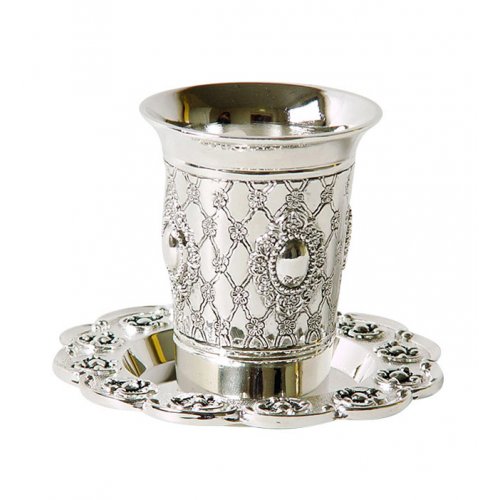 Flower design Kiddush Cup and Plate Set