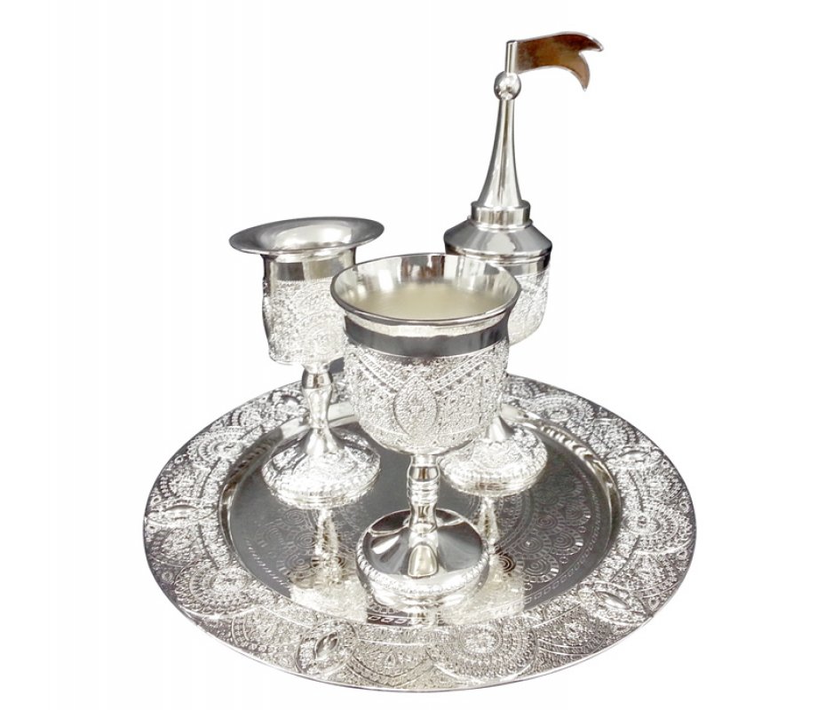 Four-Piece Nickel Havdalah Set - Filigree Design