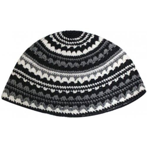 Frik DMC Kippah with Black, Beige and White Stripes