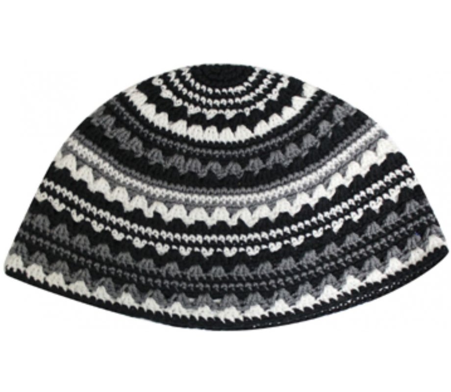 Frik DMC Kippah with Black, Gray and White Stripes