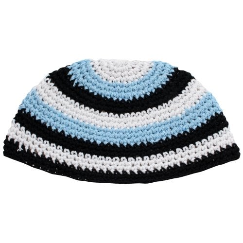 Frik Kippah  White, Black and Sky-blue Horizontal Stripes