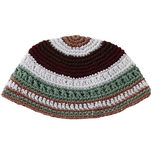 Frik Kippah  White, Gray and Brown Horizontal Stripes