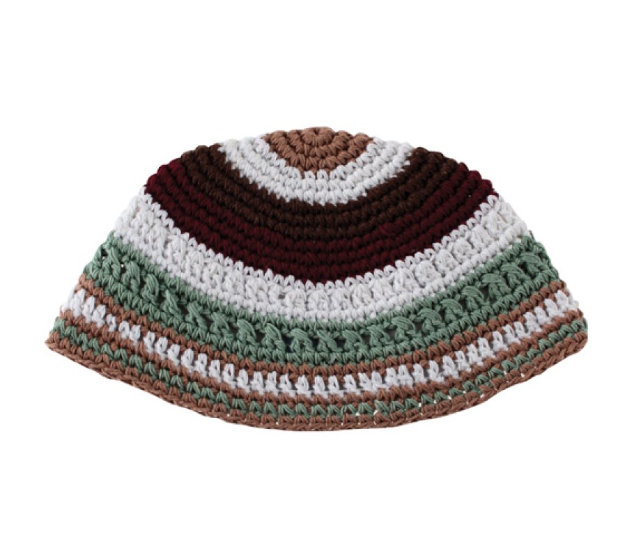 Frik Kippah – White, Gray and Brown Horizontal Stripes