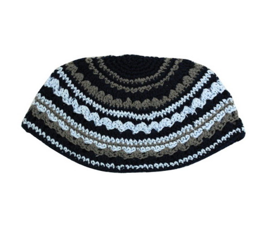 Frik Kippah in Blue, Gray and Black Stripes