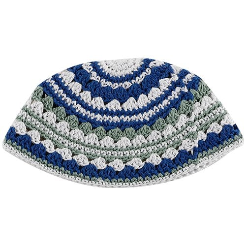 Frik Kippah with Blue, Light Green and Beige Stripes