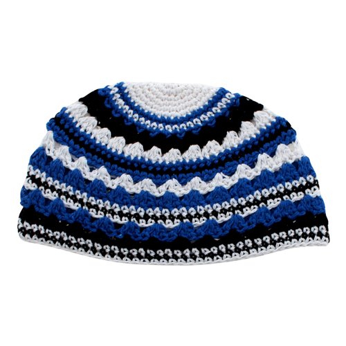 Frik Kippah with Blue, White and Black Stripes