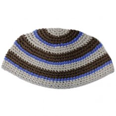 Frik Kippah with Gray, Brown and Blue Stripes
