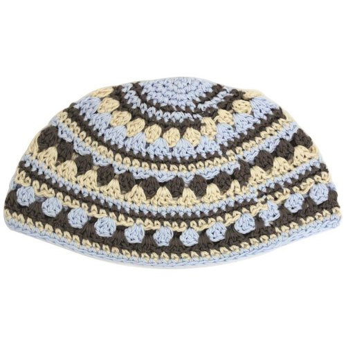 Frik Kippah with Gray, Light Blue and Beige Stripes