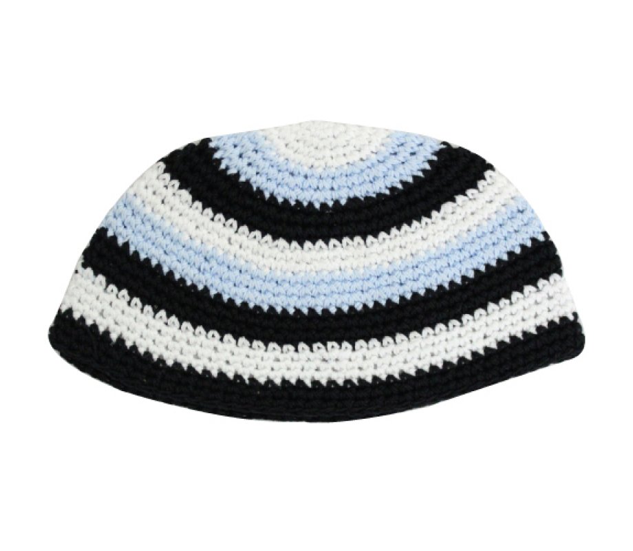 Frik Kippah with Light Blue, Black and White Stripes
