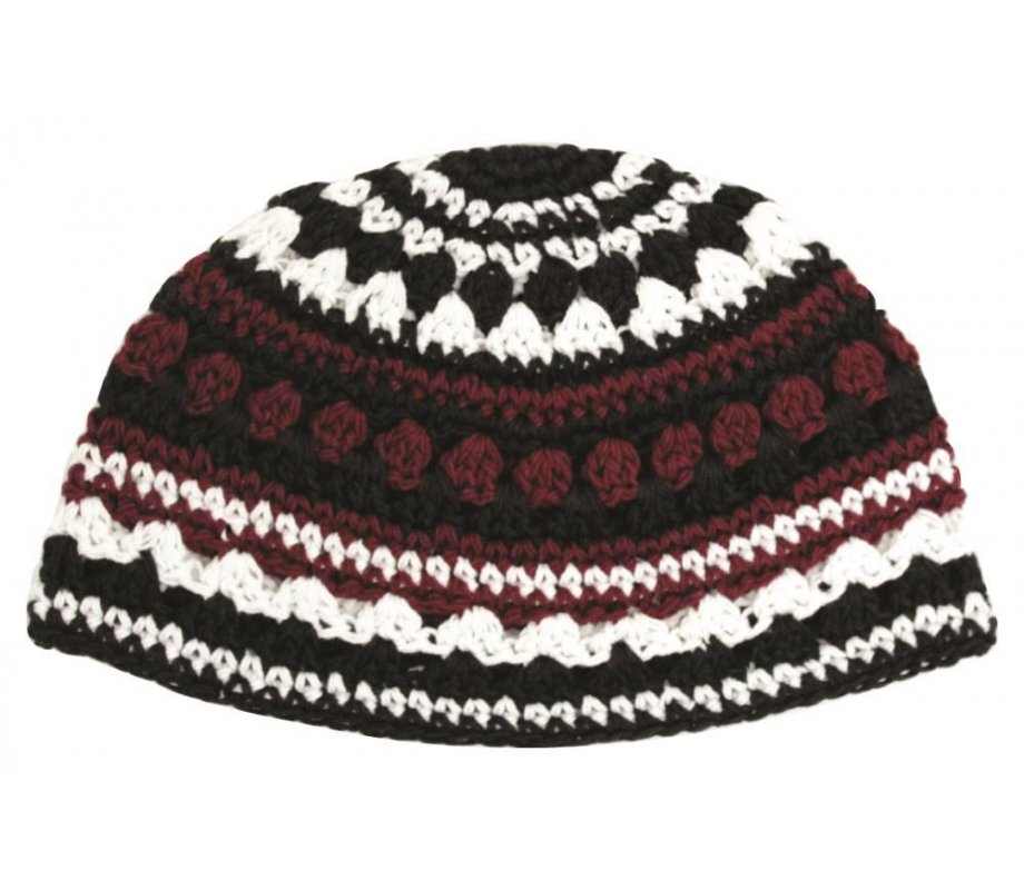 Frik Kippah with Maroon, Black and White Stripes