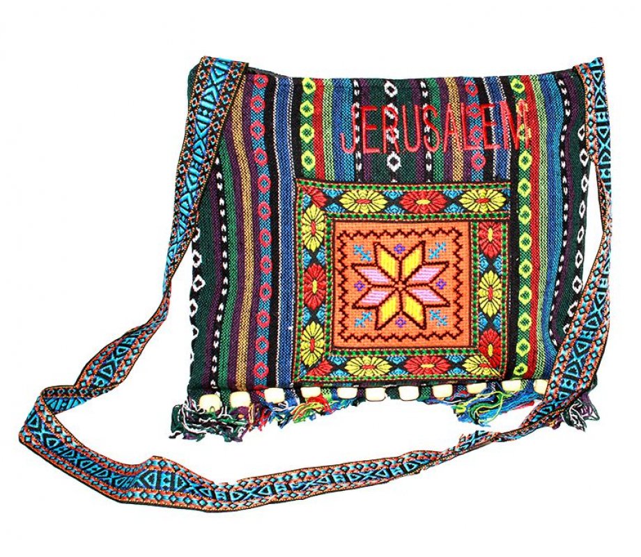 Colorfully Embroidered Tote Bag with Jerusalem Design, Zippered Fabric