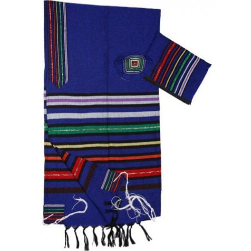 Gabrieli Handwoven Cotton Royal Blue Tallit Set - Josephs Multicolor Stripes