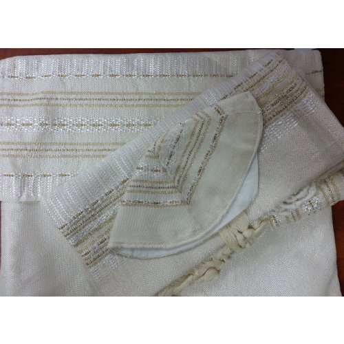 Gabrieli Cream silk Tallit Set with Gold Stripes