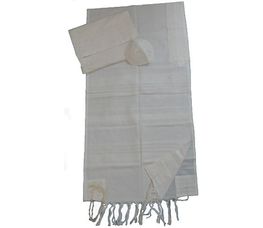 Gabrieli Handwoven Cotton Tallit Set - White