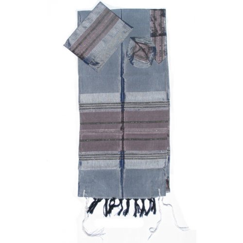 Gabrieli Handwoven Gray Silk Tallit Set - Antique Pink Stripes