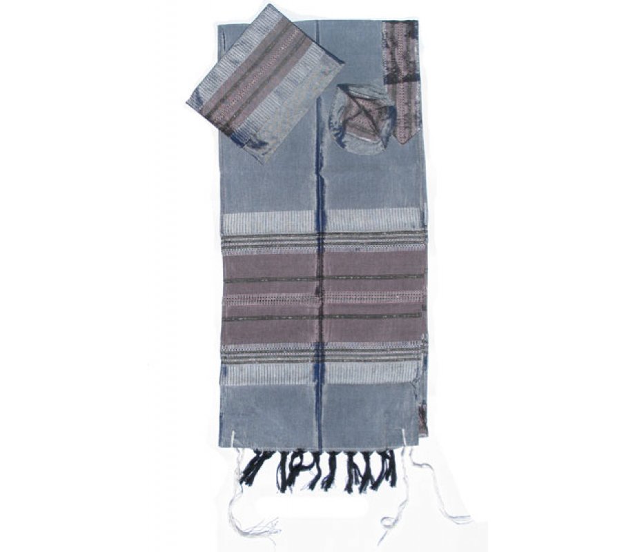 Gabrieli Handwoven Gray Silk Tallit Set - Antique Pink Stripes