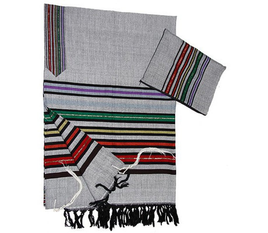Gabrieli Handwoven Gray Silk Tallit Set - Josephs Multicolor Design